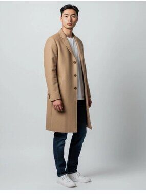 Lauren Ralph Lauren Wool Cashmere Camel Tan Overcoat Luxury Italian Men' 46 R